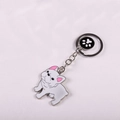 White French Bulldog keychain with pink ear details and a black paw print charm tag - White Bulldog With Paw Charm