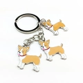 Emaille Chihuahua hondensleutelhanger set met zilveren ring en drie bruine puppyhangers - Gele Honden Drievoudige Ketting