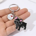 Silberner Französische Bulldogge Schlüsselanhänger mit schwarzem Emaille Anhänger - Schwarze Bulldogge Mit Herzanhänger