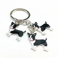 Schattige Chihuahua Boston Terrier sleutelhanger van metaal met drie emaille honden - Zwarte Serie