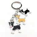 Cute bulldog and Boston terrier charms metal keychain with black white and yellow dogs - Mixed Dog Triple Chain Black-Yellow-Black