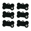 Set mit sechs schwarzen Edelstahl-Hundemarken in Knochenform mit Pfotenabdruck - 40*20*1mm / Schwarz