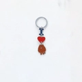 Pomeranian dog keychain with blue letter I and red heart pendant on silver ring - Brown Pomeranian Style