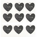 Heart-shaped black glitter pet ID tags with silver Love lettering in a 9-piece set - 30MM / Black