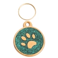 Golden pet ID tag with green glitter and paw print design for dog necklaces - 28mm / Green