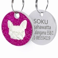 Médaille chien personnalisée avec relief bouledogue et gravure laser au dos en métal - 25mm / Rose rouge