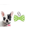 Green bow-shaped metal pet ID tag with white dots for dogs and cats on collars - 30MM / Green