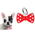 Red bow tie pet ID tag with white polka dots for dog collar and cat anti-lost charm - 30MM / Red