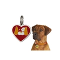 Red heart-shaped metal pet ID tag with cartoon dog pattern and split ring for collars - 30MM / Burgundy