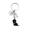 Metal dachshund keychain with I Love Dogs round tag and bone pendant on white background - Dachshund/Bone/Heart (I Dogs) / Black