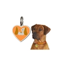 Vista macro de placa para mascotas en forma de corazón con dibujo de perro y anillo de metal - 30MM / Naranja