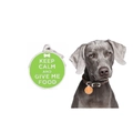 Detail of green metal pet ID tag with bone icon and funny slogan on a dog collar - 30MM / Other Colors