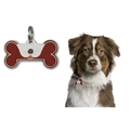 Bone shaped pet ID tag with dog motif and metal ring on an Australian Shepherd - 34.5*21.5*2mm / Burgundy