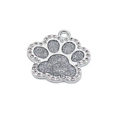 Silver paw-shaped pet tag with sparkling rhinestones and glitter for collars - 30*33mm / Silver