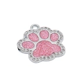 Pink glitter paw pet ID tag with rhinestone border for personalized pet collar - 30*33mm / Pink