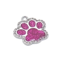 Sparkling silver paw pet tag with pink glitter and inset rhinestones for cats and dogs - 30*33mm / Purple