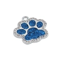 Sparkling blue glitter paw-shaped pet ID tag with white rhinestones and silver finish - 30*33mm / Blue