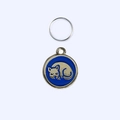 Blue enamel cat tag with silver curled cat relief and round zinc alloy frame - 2.5cm / Blue Cat