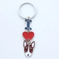 Detail of Bull Terrier metal keychain with blue I and red heart pendant charms - Brown and White Bull Terrier Style (18) / 2.5*3cm 12g 10cm