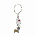 Cute Corgi dog metal keychain with white bone charm and I Love Dogs round pendant - Yellow Corgi with Bone and Heart
