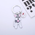 Cartoon Schnauzer metal keychain with silver plating and colorful enamel finish - New Gray Schnauzer