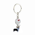 Porte-clés chien Corgi mignon en métal avec breloque I Love Dogs et petit pendentif os - Corgi Noir avec Os et Cœur