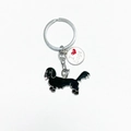 Porte-clés en métal argenté avec breloque teckel noir et pendentif rond I Heart Dogs - Vieux Teckel avec Cœur