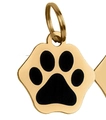 Médaille pour animaux en forme de patte dorée avec émail noir et anneau en métal - 2.5*2.5*0.10 / Doré