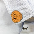 Golden Retriever dog enamel pin badge accessory worn on a blue checkered shirt collar - 18 Tibetan Mastiff