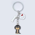 Detail of silver alloy keychain with enamel dog charm, bone, and 'I Love Dogs' pendant - 10cm 16g / Black Dachshund Bone Heart