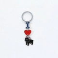 French Bulldog metal keychain with blue tag and red heart charm in black finish - Black French Bulldog Style