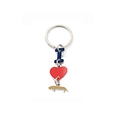 Dachshund metal keychain with blue letter I and red heart charm on silver ring - Dachshund Style