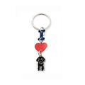 Custom metal keychain featuring blue letter I, red heart and black poodle dog charm - Black Poodle Style