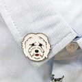 Zinc alloy enamel brooch featuring a white Maltese puppy design on a plaid shirt - Westie