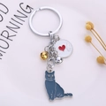 Portachiavi creativo a gatto blu scuro in metallo con campanellino e ciondolo - Gatto Blu