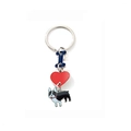 Portachiavi bulldog francese in metallo con lettera I blu e ciondolo a cuore rosso - Stile Vecchio Bulldog