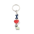 Portachiavi in argento con ciondolo a forma di carlino, cuore rosso e lettera blu - Stile Carlino