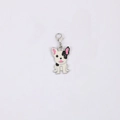 Cartoon French Bulldog enamel pendant keychain with white and black spots on silver plating - Small French Bulldog (5900759849981)