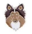 Zinc alloy enamel dog brooch featuring a brown and white shepherd dog head design - Rough Collie