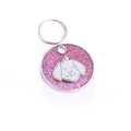 Pink glitter round pet ID tag with silver metal frame and cute cartoon dog icon - Standard Size / Pink Maltese Style