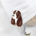 Zinc alloy enamel dog brooch featuring brown and white cocker spaniel on a white shirt - Springer Spaniel