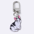 Detailansicht der schwarz-weißen Französischen Bulldogge Schlüsselanhänger mit Karabiner - Stehende Bulldogge (Karabinerverschluss)