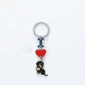 Portachiavi in metallo con ciondolo bassotto I Love cane cuore e lettera blu - Stile Bassotto