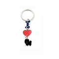 Portachiavi cane Chow Chow con lettera I blu e cuore rosso smaltati su anello argento - Stile Chow Chow Nero