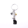 Cat keychain set with black kitten charm, paw print pendant and colorful bells - Black Bobtail Cat