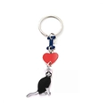 Cute black and white cat keychain with red heart and blue letter charms in silver finish - Heart Black White Cat