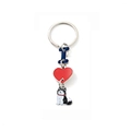 Portachiavi in metallo a forma di cane Husky con cuore rosso e lettera I blu - Stile Husky Nero