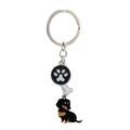 Metal dachshund dog keychain with silver ring, paw print, bone and puppy charms - Dachshund/Bone/Paw Print / Black