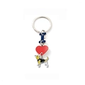 Portachiavi argento con lettera I blu, cuore rosso e ciondolo a forma di cane Beagle - Stile Beagle