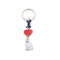 Creative letter I and red heart metal cat keychain with white enamel charm detail - Heart White Cat